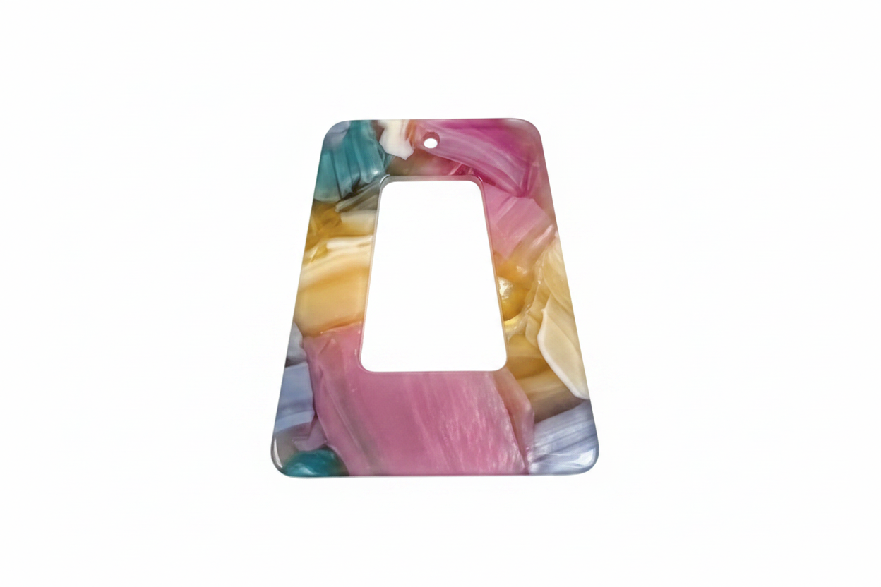 perlesetcreationbijoux - pendentif trapèze en acétate de cellulose multicolore de 30x27 mm