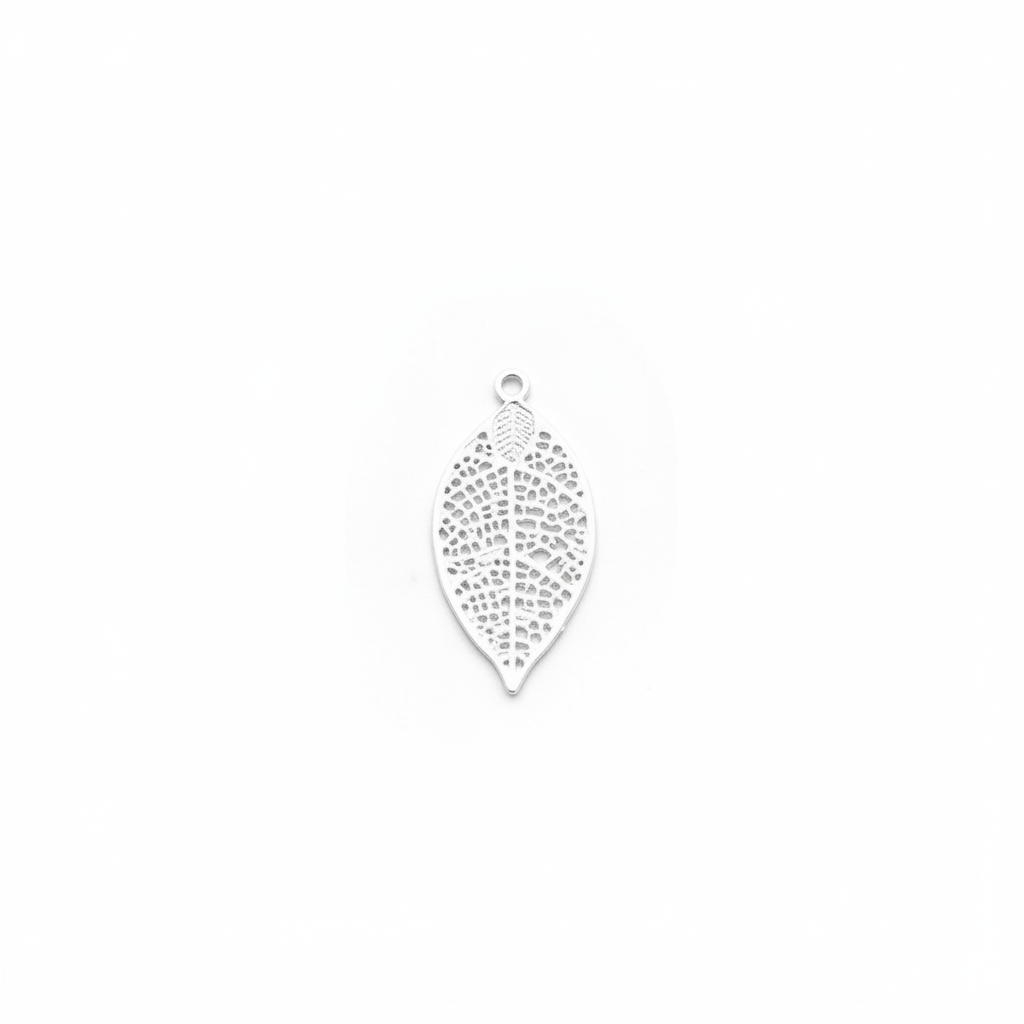 Pendentif feuille filigrane blanche