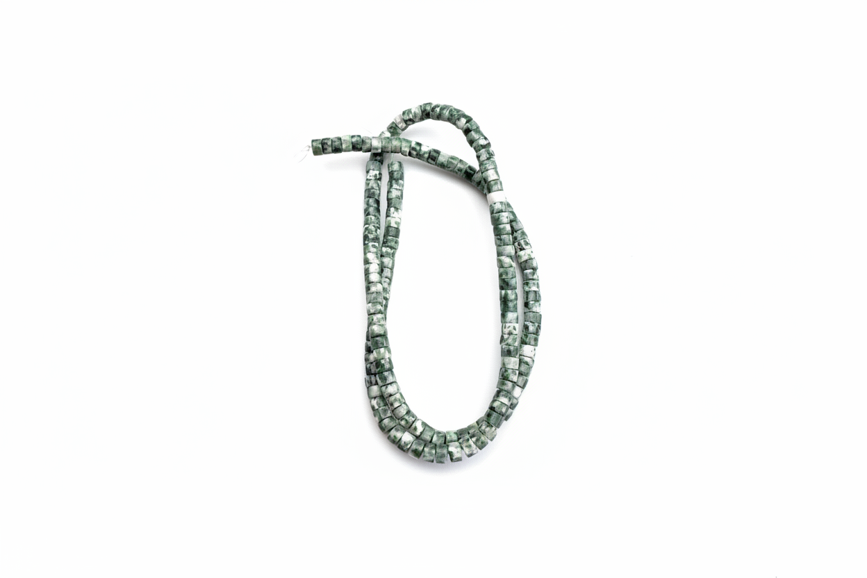 perlesetcreationbijoux - perles heishi en jaspe naturel tâches vertes 4x2 mm