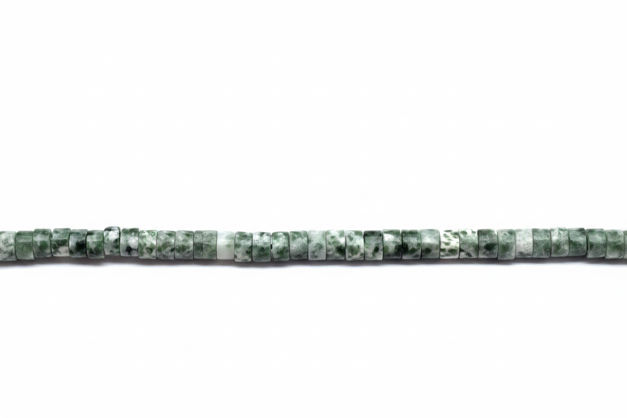 perlesetcreationbijoux - perles heishi en jaspe naturel tâches vertes 4x2 mm