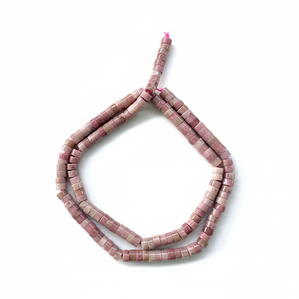 Perles heishi rhodonite fond blanc
