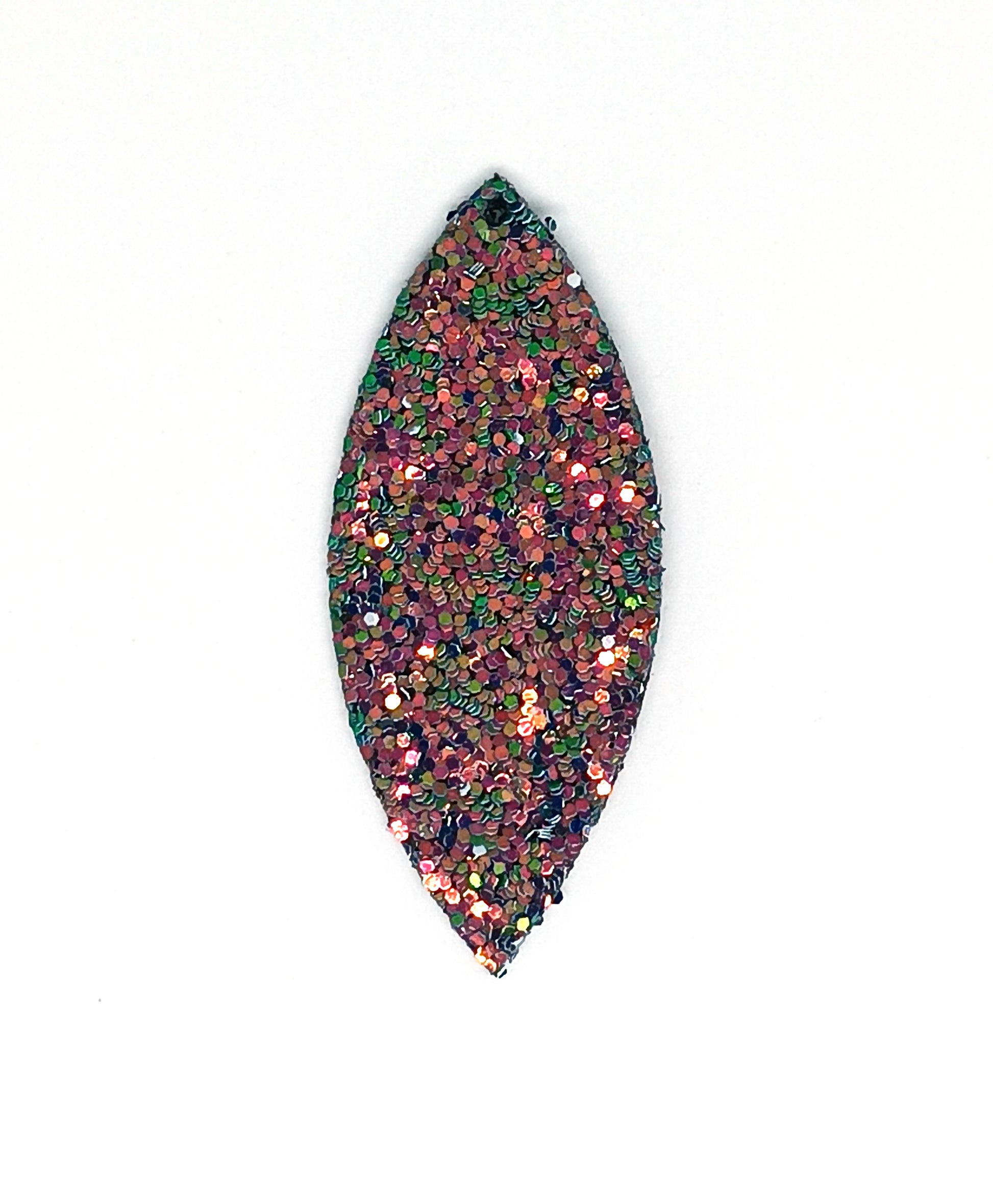 Pendentif navette pailletée en simili cuir - 59x25 mm