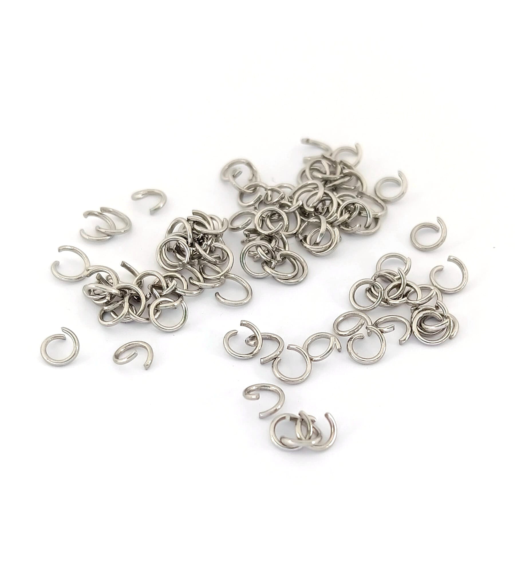 Anneaux ouverts argentés en acier inox 304 - 4, 5 ou 6 mm x50