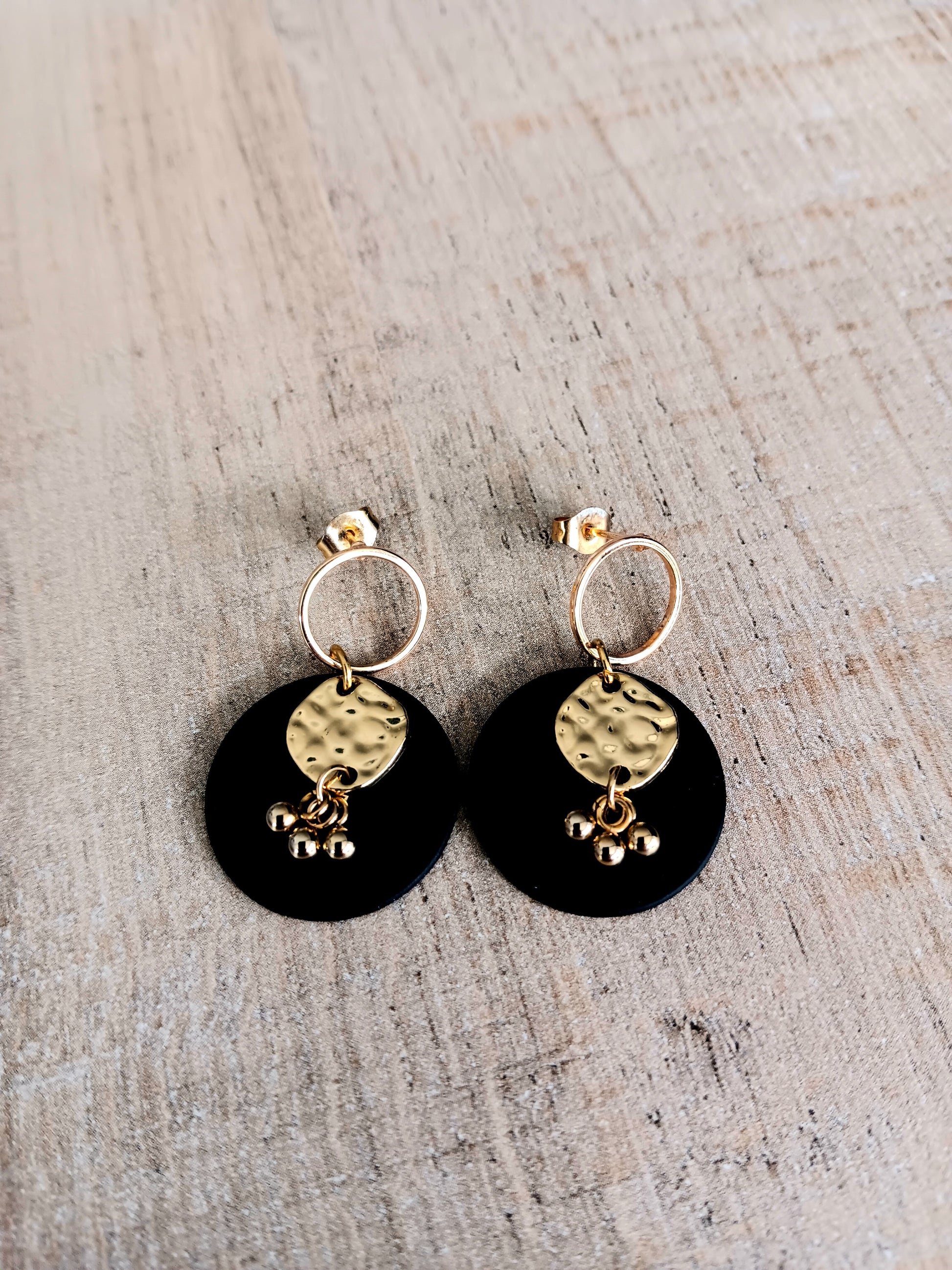 Boucles d'oreilles Anna - Noir et Doré