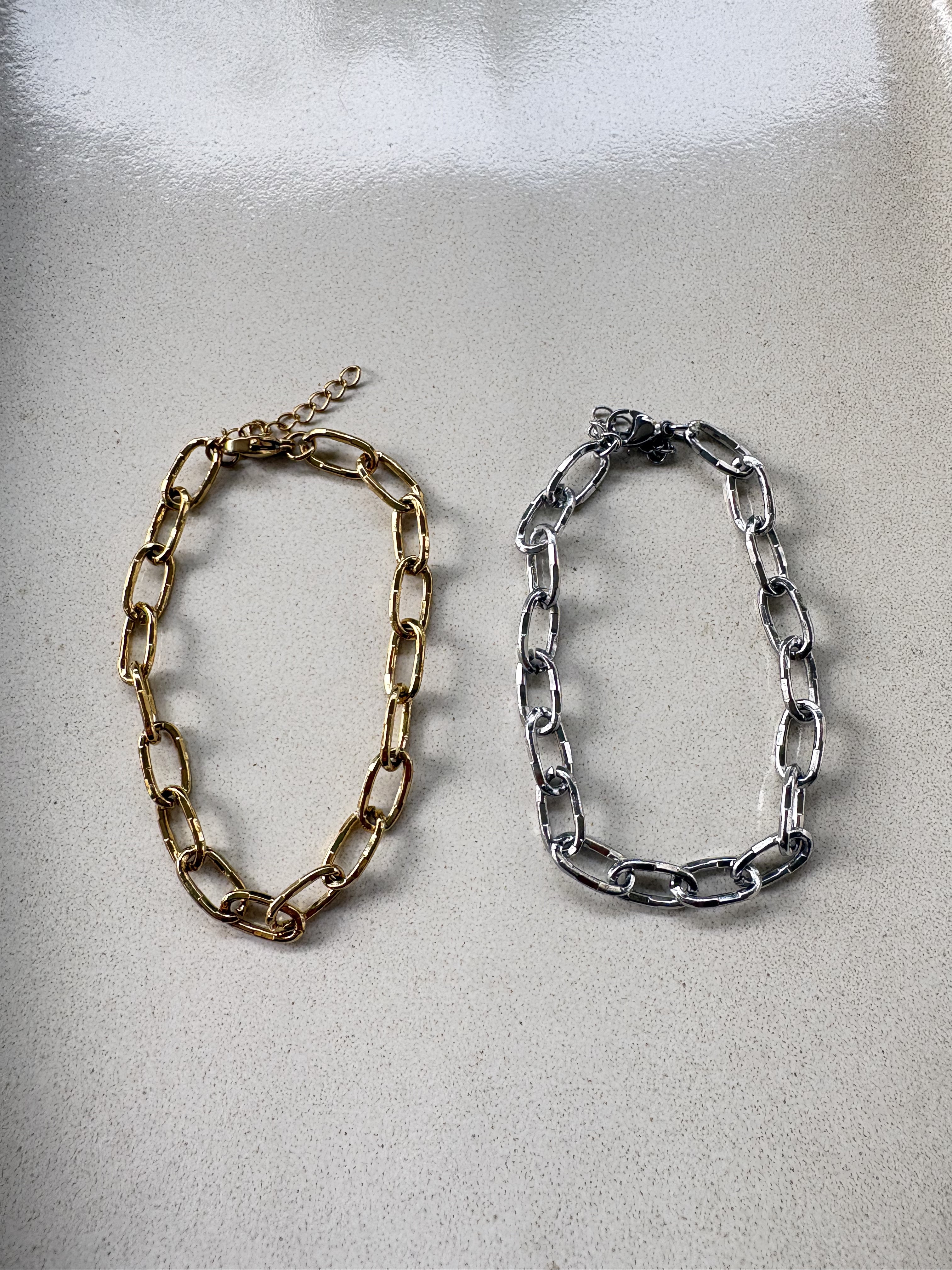 perlesetcreationbijoux - bracelets maille trombone acier inoxydable doré et argenté de 17cm