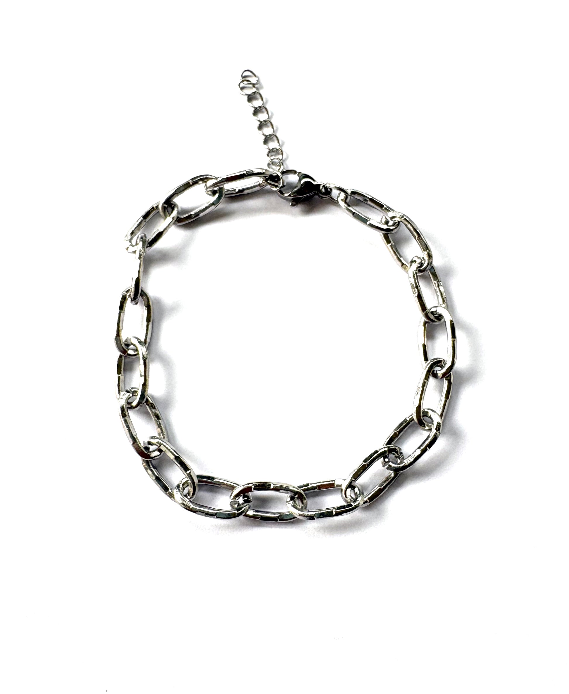 perlesetcreationbijoux - bracelet maille trombone acier inoxydable argenté de 17cm