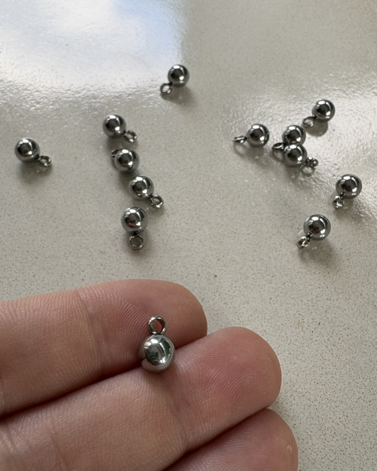 perlesetcreationbijoux - breloques boule en acier inoxydable argenté de 10x6 mm