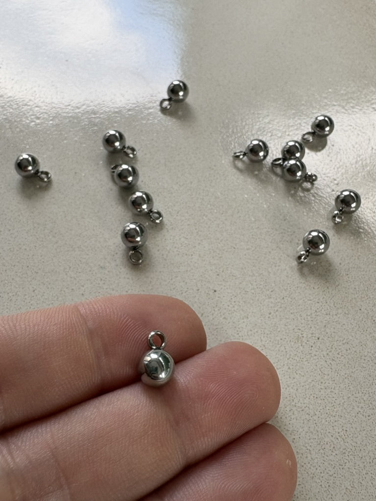perlesetcreationbijoux - breloques boule en acier inoxydable argenté de 10x6 mm