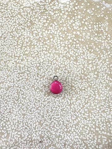 perlesetcreationbijoux - breloque boule émaillée rose fuchsia base en acier inoxydable 304 argenté de 8x6 mm