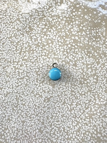 perlesetcreationbijoux - breloque boule émaillée bleu turquoise base en acier inoxydable 304 argenté de 8x6 mm