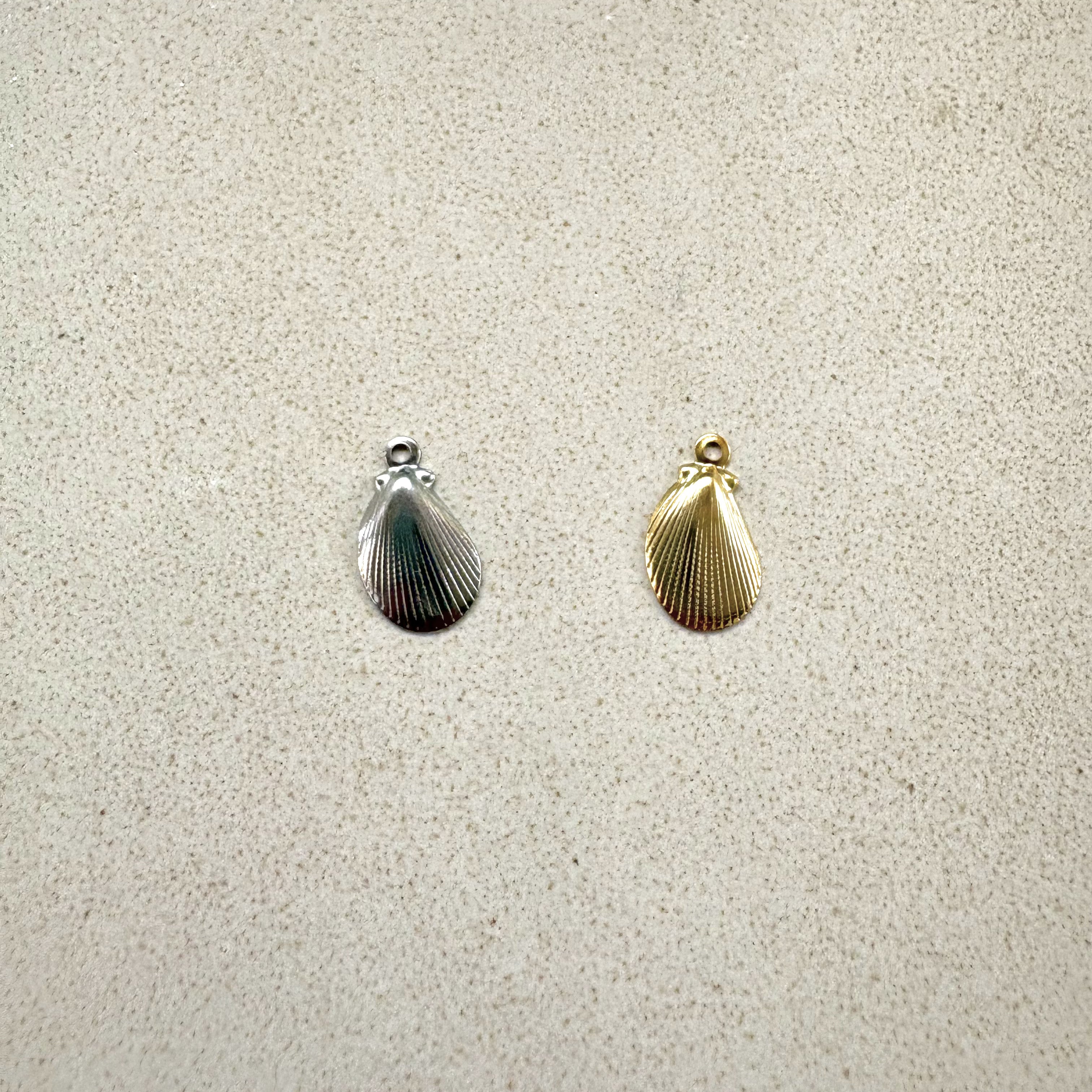 perlesetcreationbijoux - breloque coquillage en acier inoxydable argenté et doré de 12x7 mm