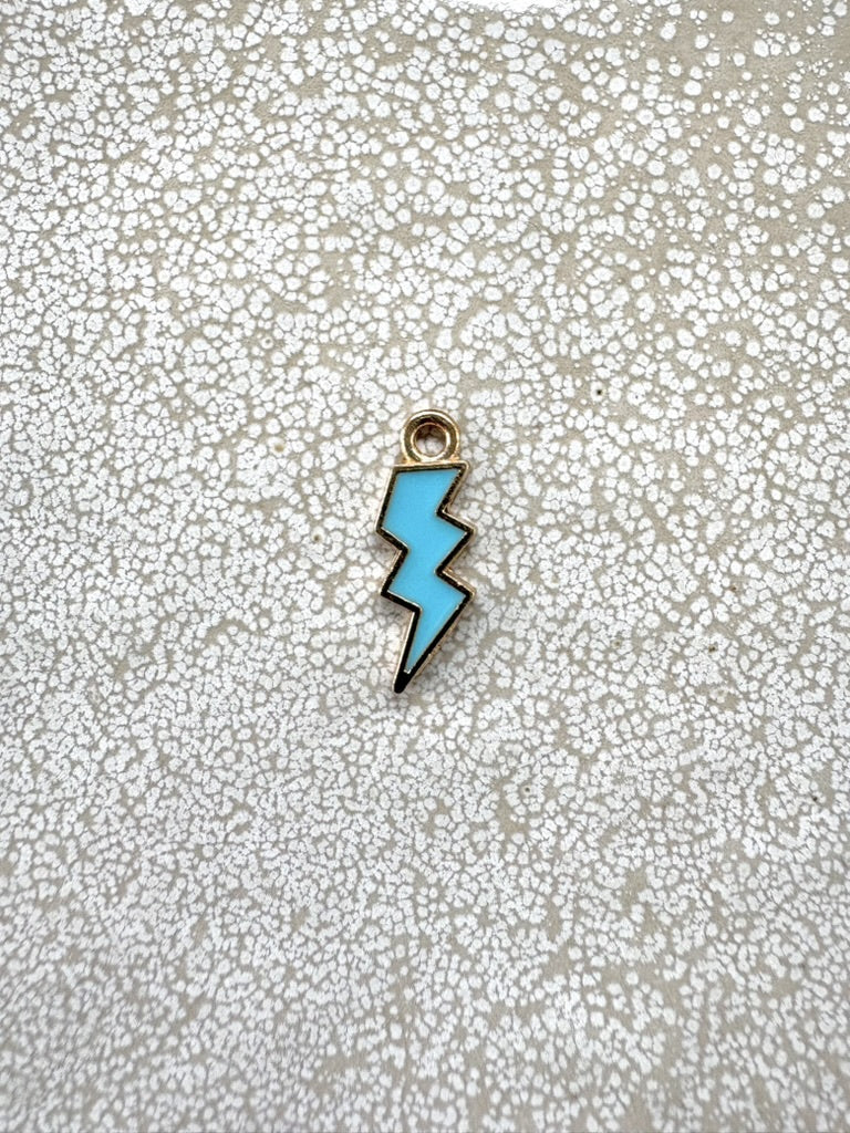 perlesetcreationbijoux - breloque éclair émaillé base en métal dore de 20x7 mm bleu turquoise