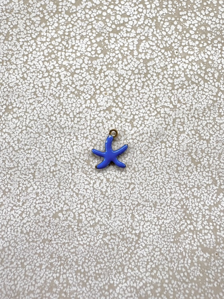 perlesetcreationbijoux - breloque étoile de mer émaillée base en acier inoxydable 304 doré de 1à,5x10mm bleue