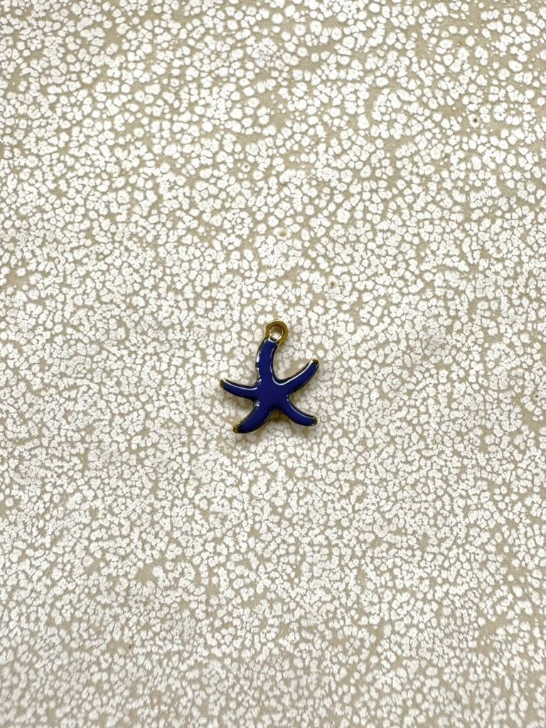 perlesetcreationbijoux - breloque étoile de mer émaillée base en acier inoxydable 304 doré de 1à,5x10mm bleu marine