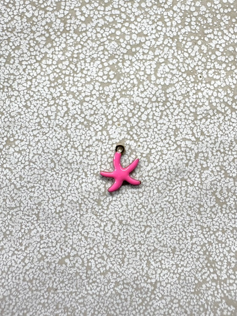 perlesetcreationbijoux - breloque étoile de mer émaillée base en acier inoxydable 304 doré de 1à,5x10mm rose fuchsia