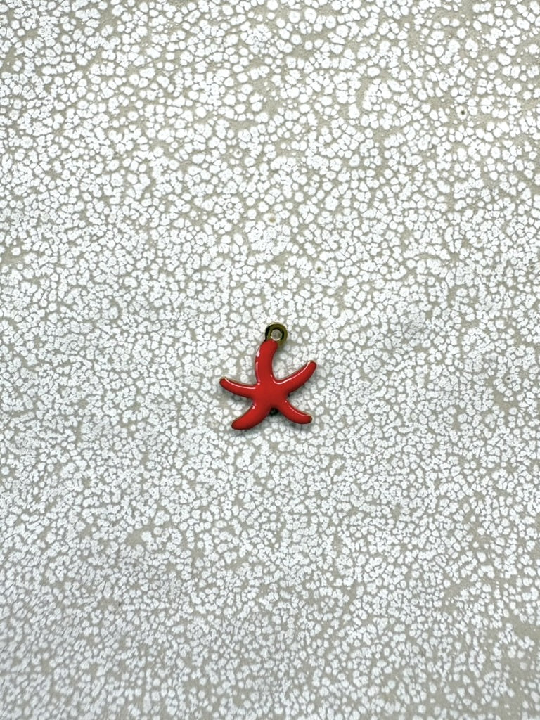 perlesetcreationbijoux - breloque étoile de mer émaillée base en acier inoxydable 304 doré de 1à,5x10mm rouge