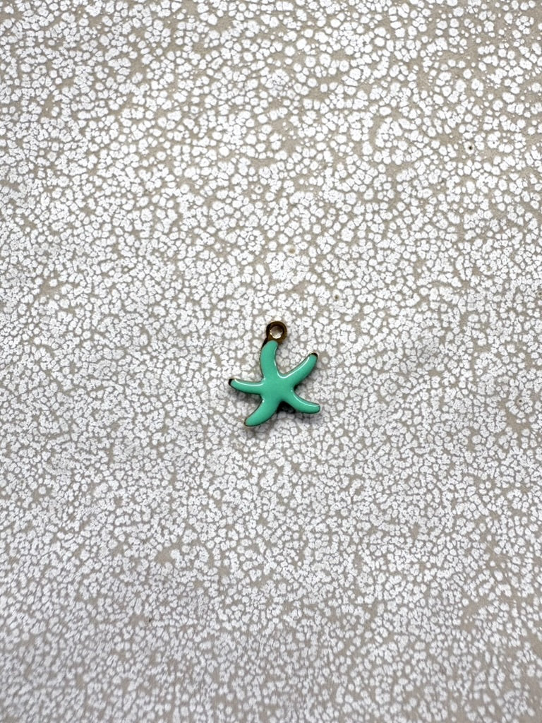 perlesetcreationbijoux - breloque étoile de mer émaillée base en acier inoxydable 304 doré de 1à,5x10mm verte