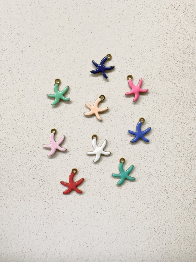 perlesetcreationbijoux - breloques étoile de mer émaillées base en acier inoxydable 304 doré de 1à,5x10mm de différentes couleurs