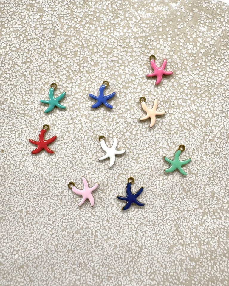 perlesetcreationbijoux - breloques étoile de mer émaillées base en acier inoxydable 304 doré de 1à,5x10mm de différentes couleurs