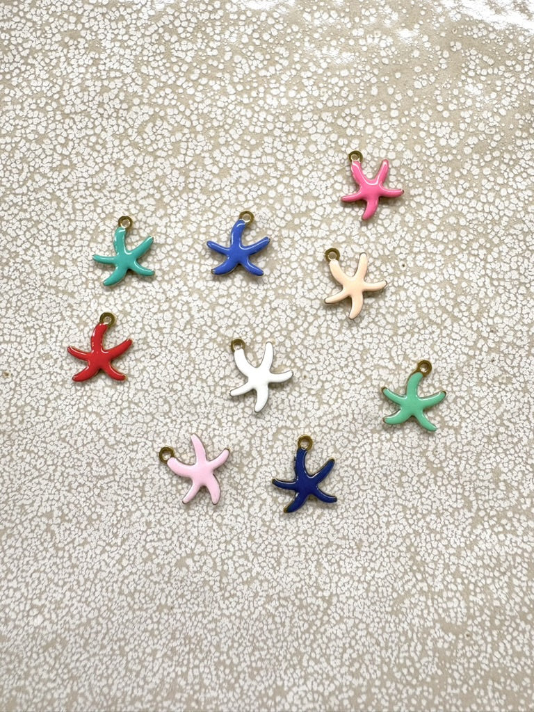 perlesetcreationbijoux - breloques étoile de mer émaillées base en acier inoxydable 304 doré de 1à,5x10mm de différentes couleurs