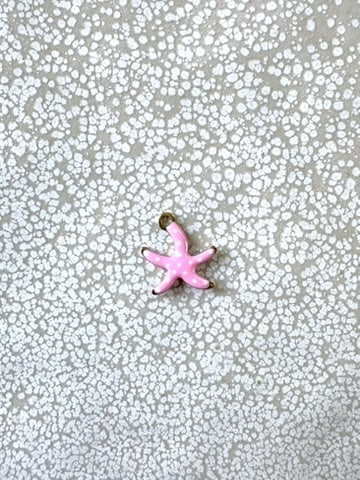 perlesetcreationbijoux - breloque émaillée étoile de mer, base en acier inoxydable 304 doré de 10,5x10 mm, rose à pois blancs