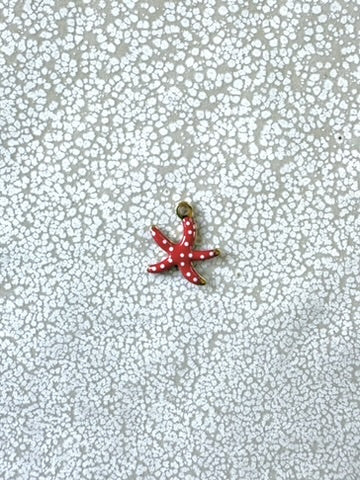 perlesetcreationbijoux - breloque émaillée étoile de mer, base en acier inoxydable 304 doré de 10,5x10 mm, rouge à pois blancs