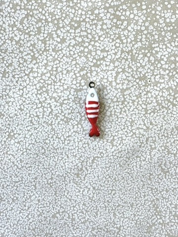 perlesetcreationbijoux - breloque émaillée poisson en acier inoxydable 304 argenté de 18x5 mm rouge et blanc