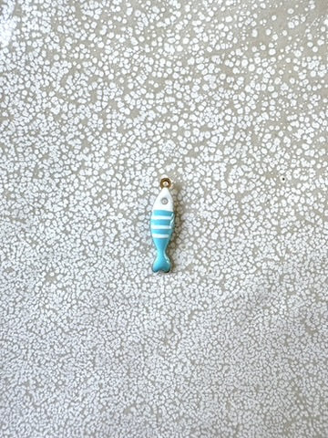 perlesetcreationbijoux - breloque poisson émaillée base en acier inoxydable 304 doré de 18x5 mm turquoise