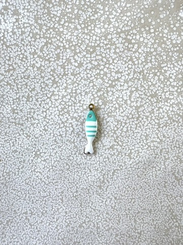 perlesetcreationbijoux - breloque poisson émaillée base en acier inoxydable 304 doré de 18x5 mm turquoise