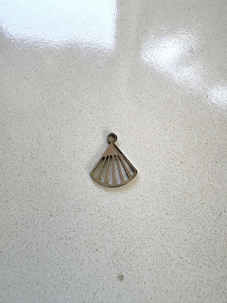 perlesetcreationbijoux - breloque éventail en acier inoxydable argenté