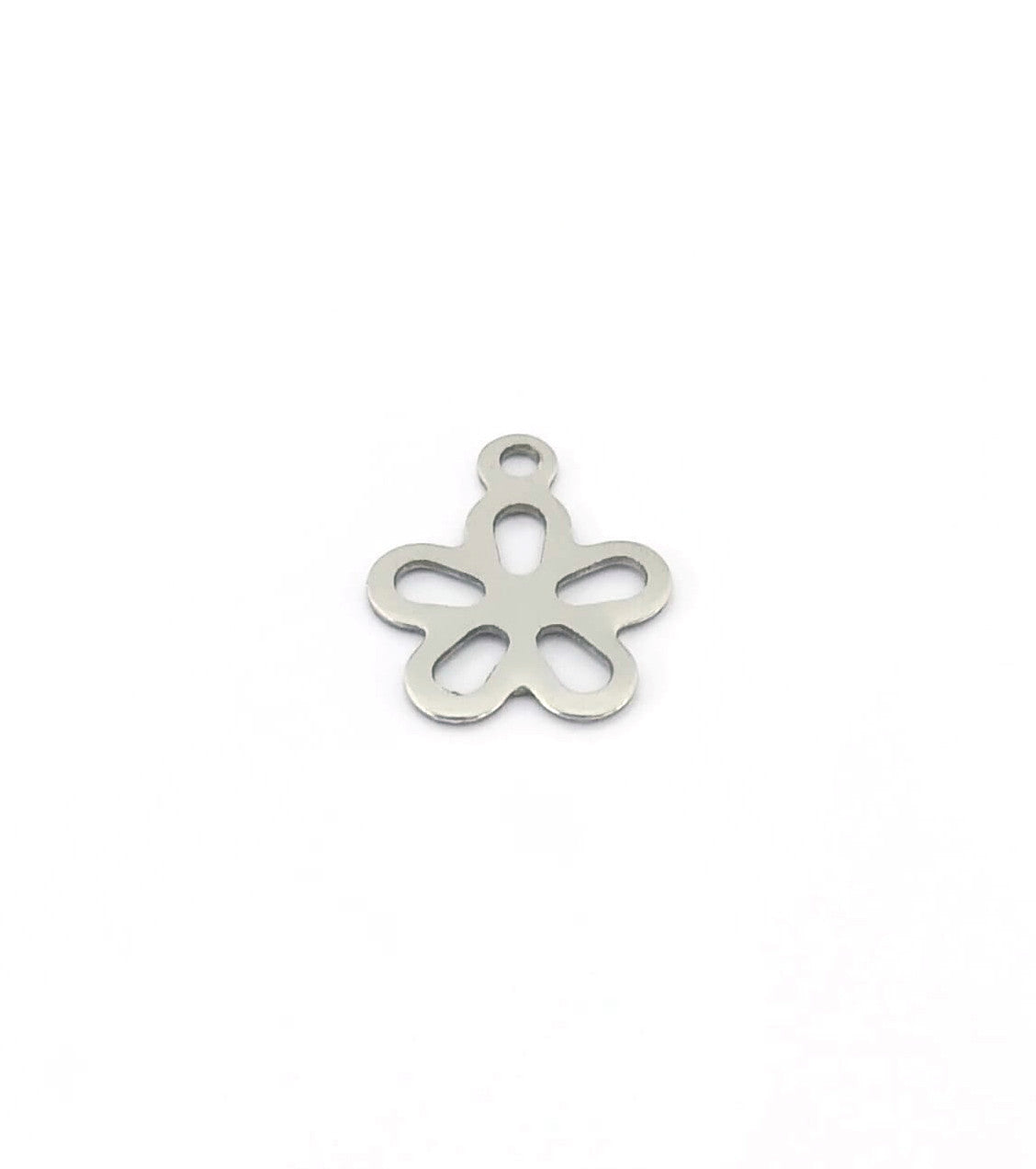 Breloque fleur acier inox argenté 304 - 13x11 mm