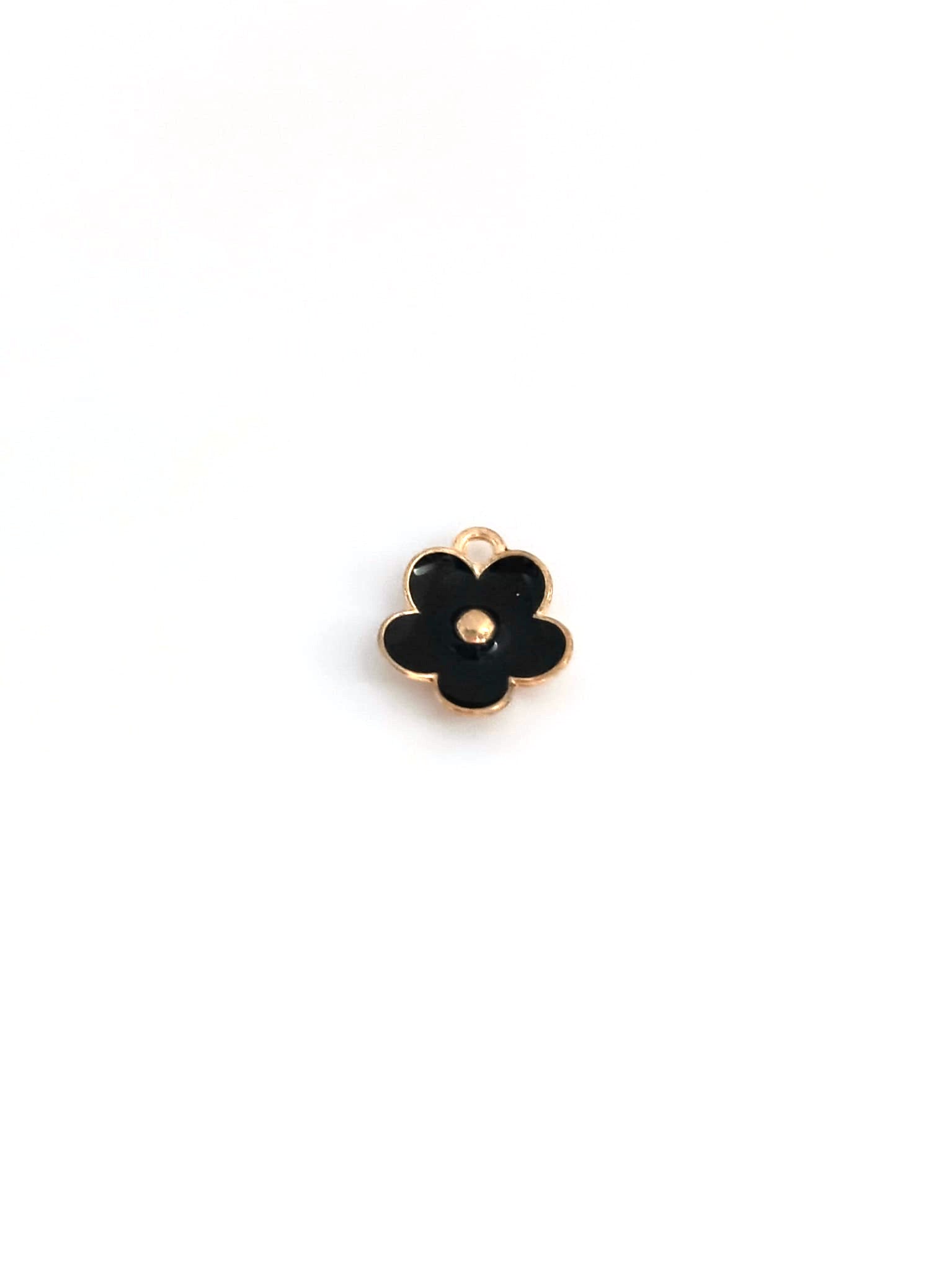 perlesetcreationbijoux - breloques fleurs émaillées de 13x11 mm, base dorée et émail noir