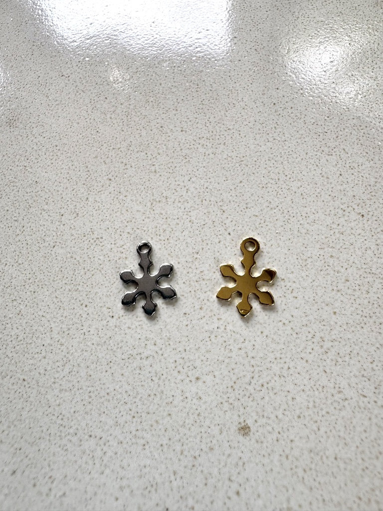 perlesetcreationbijoux - breloque flocon de neige acier inox 12mm doré ou argenté