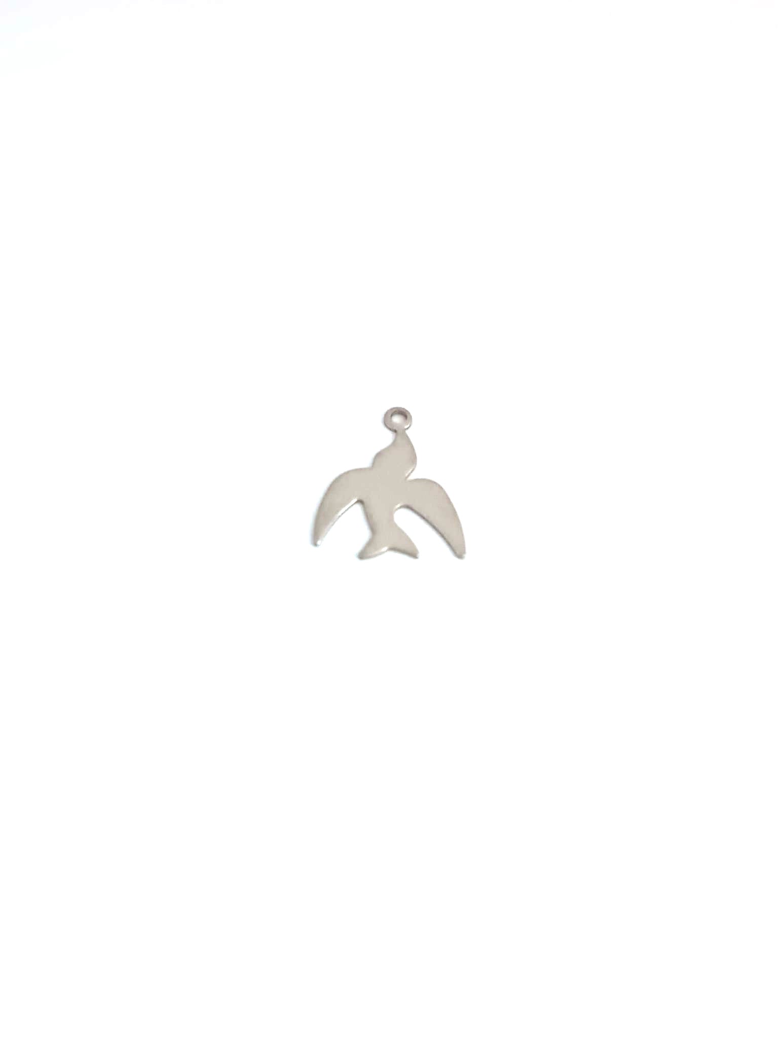 perlesetcreationbijoux - breloque forme oiseau en acier inoxydable 304 argenté de 14x11 mm