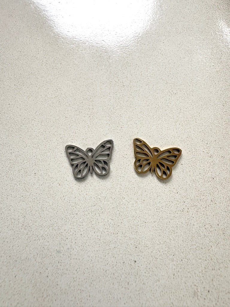 perlesetcreationbijoux - breloques papillon en acier inoxydable argenté et doré de 13x18 mm