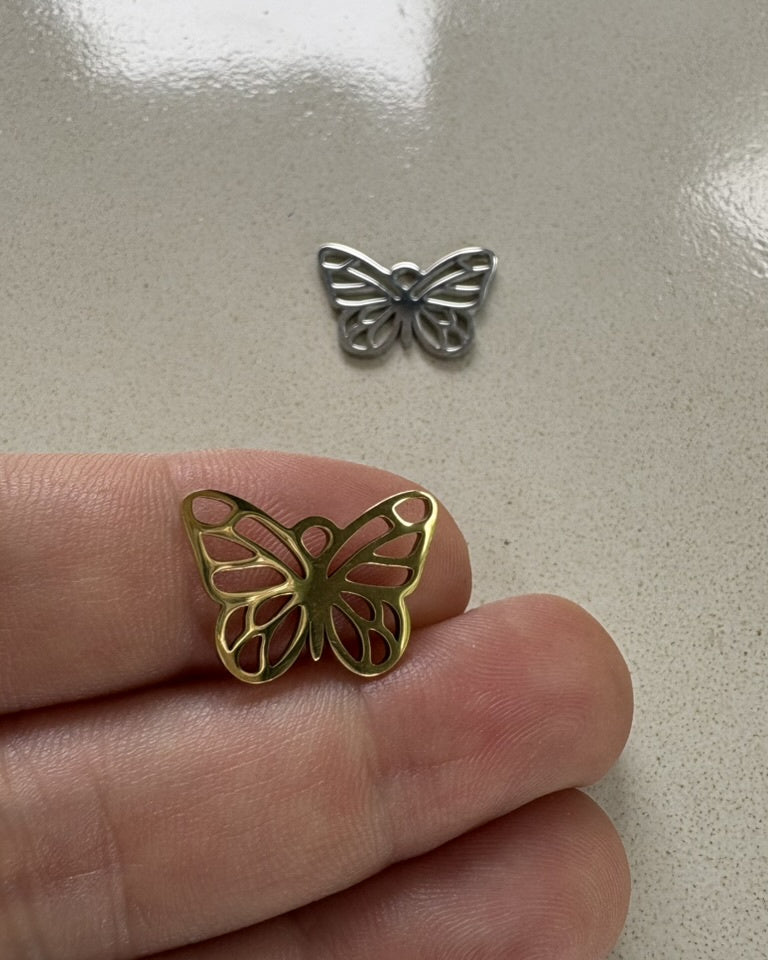 perlesetcreationbijoux - breloques papillon en acier inoxydable argenté et doré de 13x18 mm