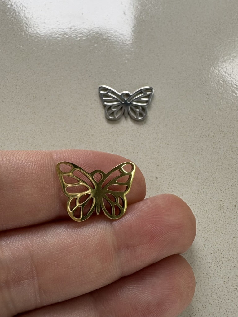 perlesetcreationbijoux - breloques papillon en acier inoxydable argenté et doré de 13x18 mm
