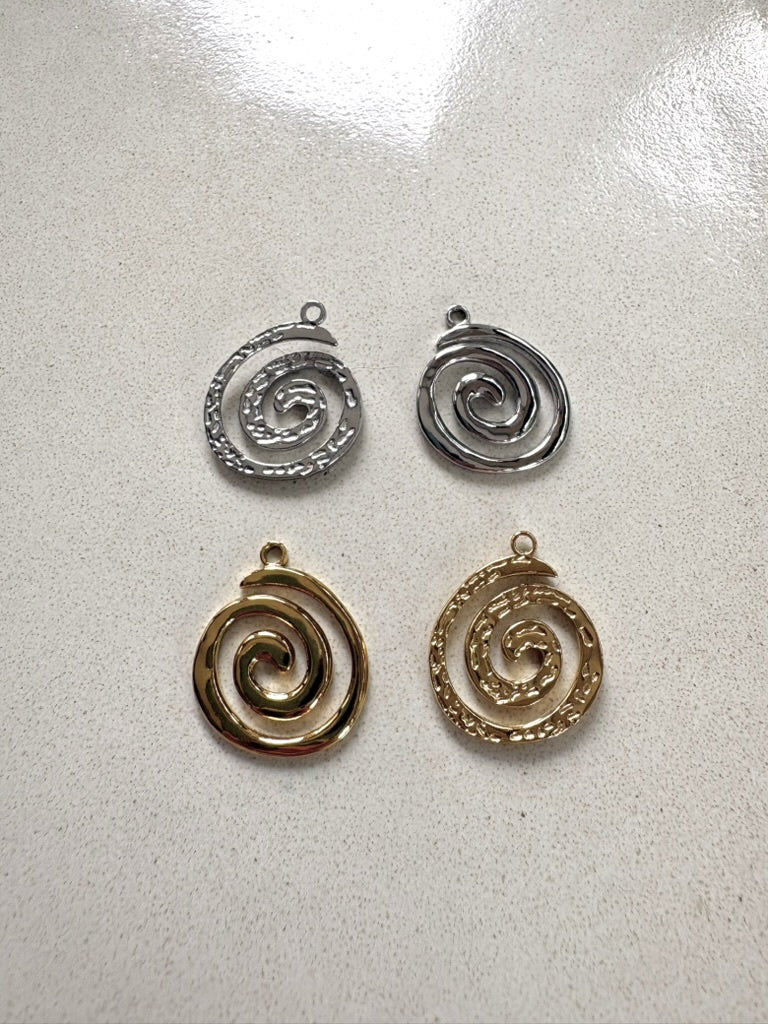 perlesetcreationbijoux - breloque spirale en acier inoxydable doré et argenté de 23x19 mm