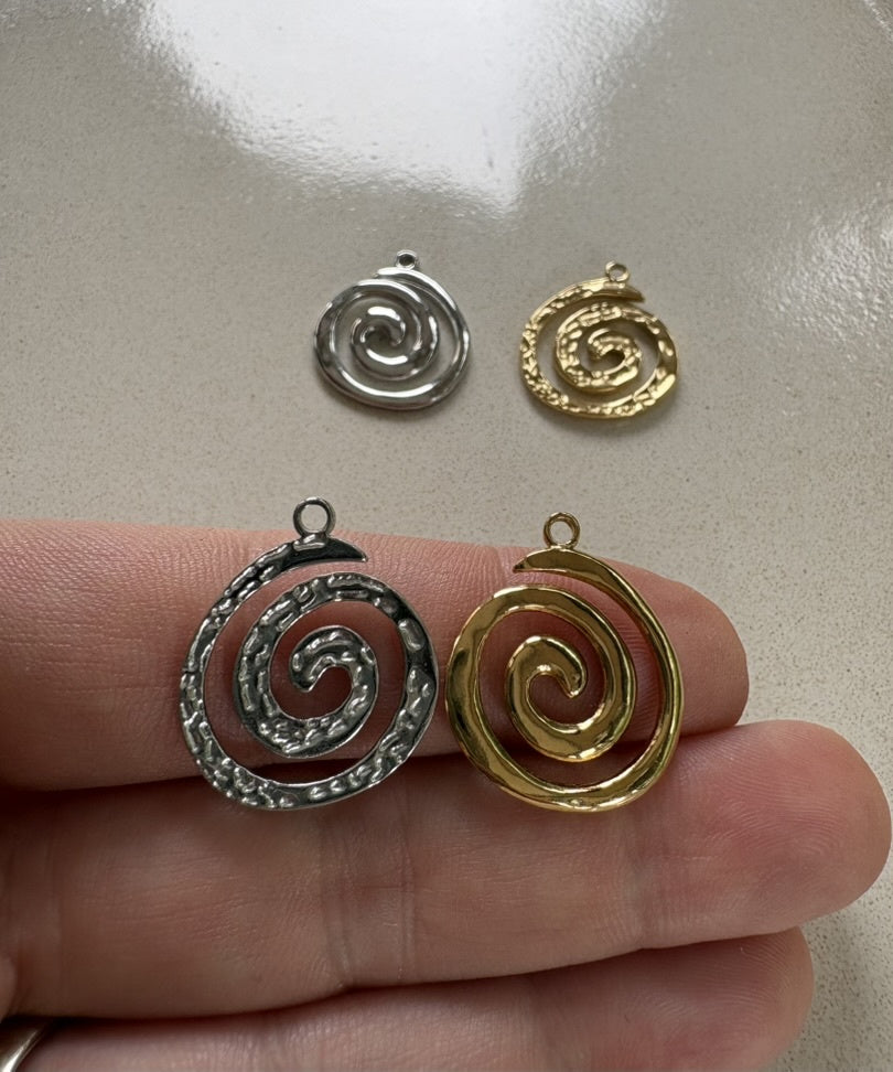 perlesetcreationbijoux - breloques spirale en acier inoxydable doré et argenté de 23x19 mm