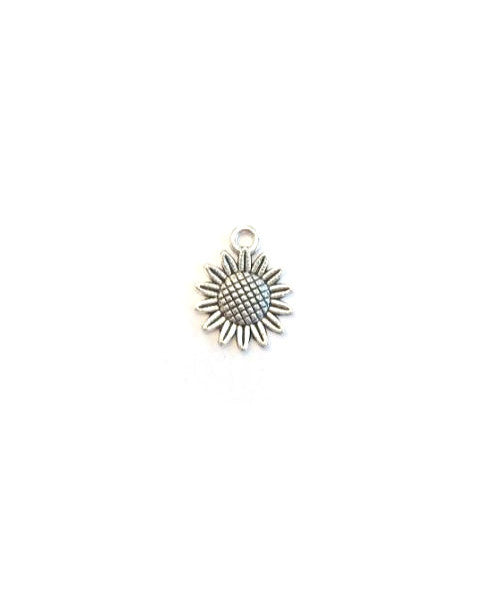 Breloque tournesol argenté en métal - 18x15 mm
