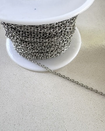perlesetcreationbijoux - chaîne maille ovale en acier inoxydable 304 argenté maille 2,5x2 mm