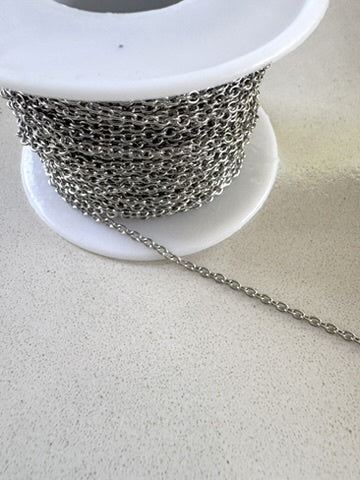 perlesetcreationbijoux - chaîne maille ovale en acier inoxydable 304 argenté maille 2,5x2 mm