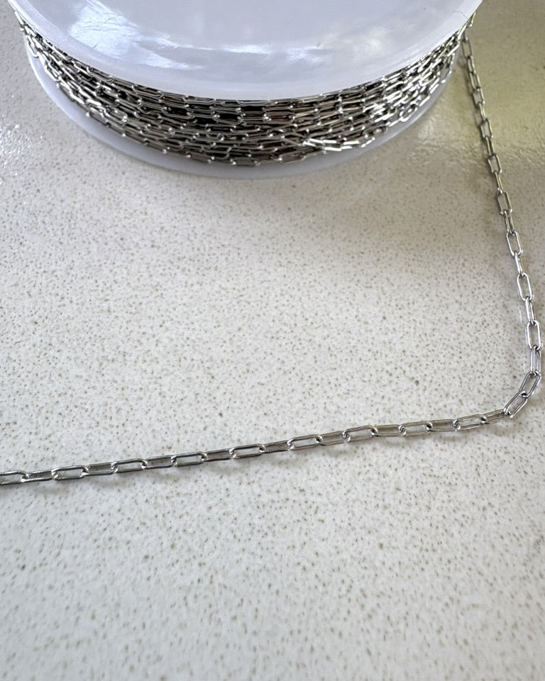 perlesetcreationbijoux - chaîne maille rectangle en acier inoxydable 304 argenté, maille 3,5x1,5x0,5 mm