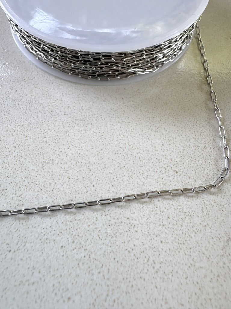 perlesetcreationbijoux - chaîne maille rectangle en acier inoxydable 304 argenté, maille 3,5x1,5x0,5 mm