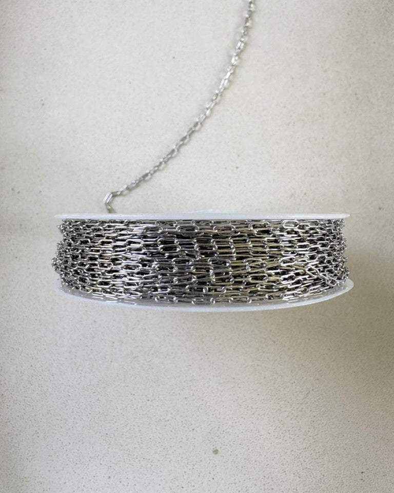 perlesetcreationbijoux - bobine de chaîne maille rectangle en acier inoxydable 304 argenté, maille 3,5x1,5x0,5 mm