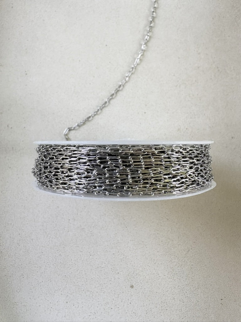 perlesetcreationbijoux - bobine de chaîne maille rectangle en acier inoxydable 304 argenté, maille 3,5x1,5x0,5 mm