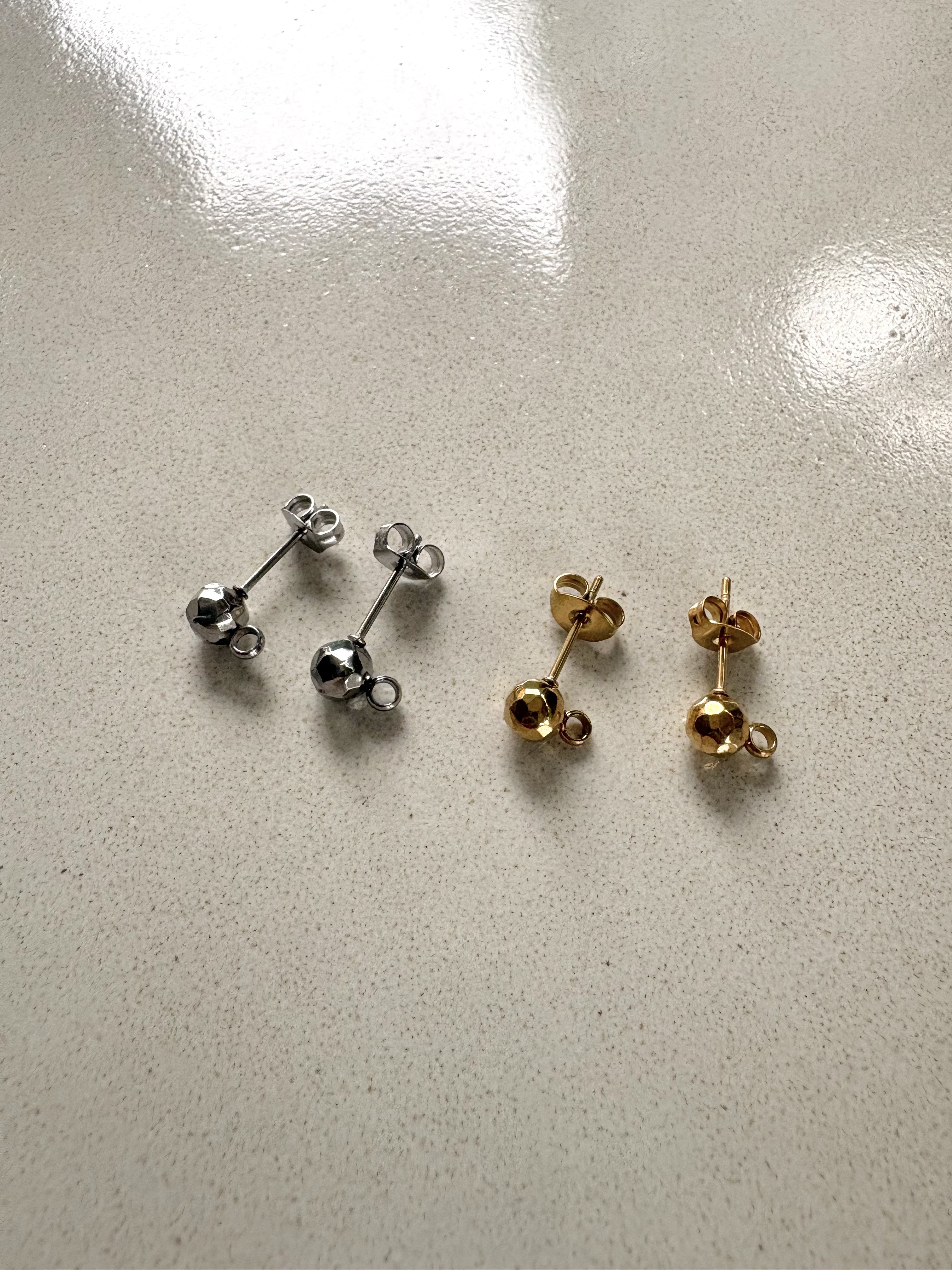 perlesetcreationbijoux - clous d'oreilles boule effet texturé acier inox doré et argenté
