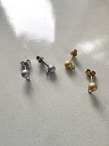 perlesetcreationbijoux - clous d'oreilles boule effet pailleté acier inoxydable doré ou argenté