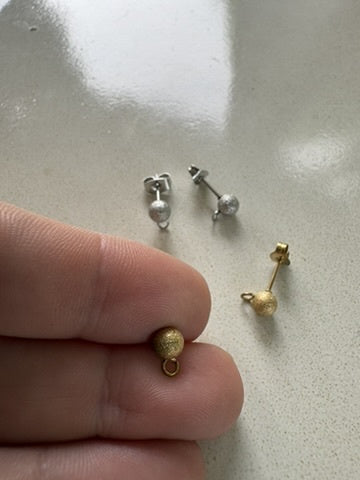 perlesetcreationbijoux - clous d'oreilles boule effet pailleté acier inoxydable doré ou argenté
