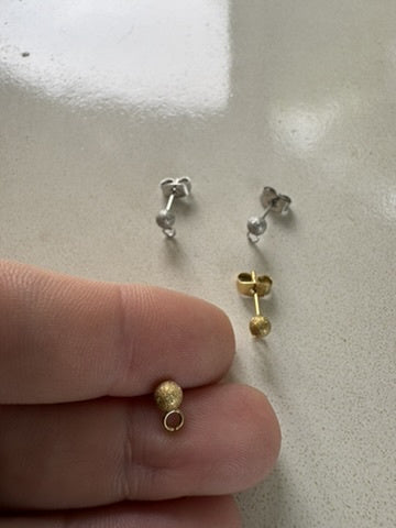 perlesetcreationbijoux - clous d'oreilles boule effet pailleté acier inoxydable doré ou argenté